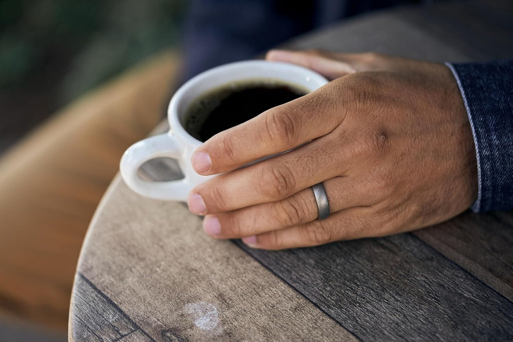 Ridge 6mm Rounded Tungsten Rings For Men - Dual Band Metal Wedding Ring & Silicone Ring, Scratch-Resistant PVD Coating, Convex No-Pinch Fit, Includes Extra Silicone Band (Stonewashed Titanium, 13.5)