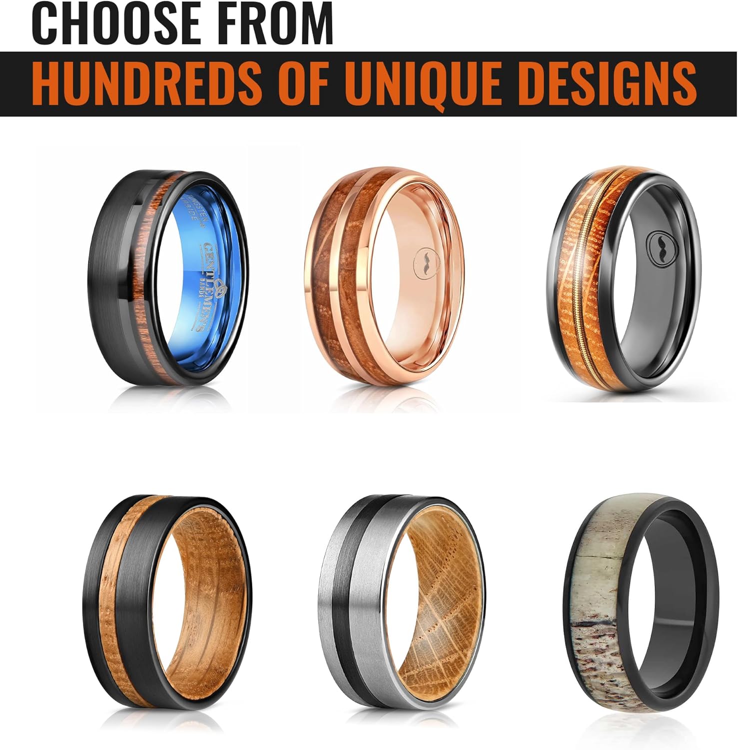 Gentlemen's Bands Meteorite Inlay Black Tungsten Men's Wedding Band, 8mm | Tungsten Carbide Men’s Ring | Comfort Fit Black Wedding Ring | Includes Silicone Band, Leather Pouch & Luxury Walnut Box