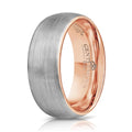 Men's Tungsten Carbide Wedding Band With Rode Gold Inlay- Premium Grade Brushed Silver & Rose Gold Wedding Ring - Includes Silicon Band, Leather Drawstring Pouch, & Luxury Walnut Ring Box