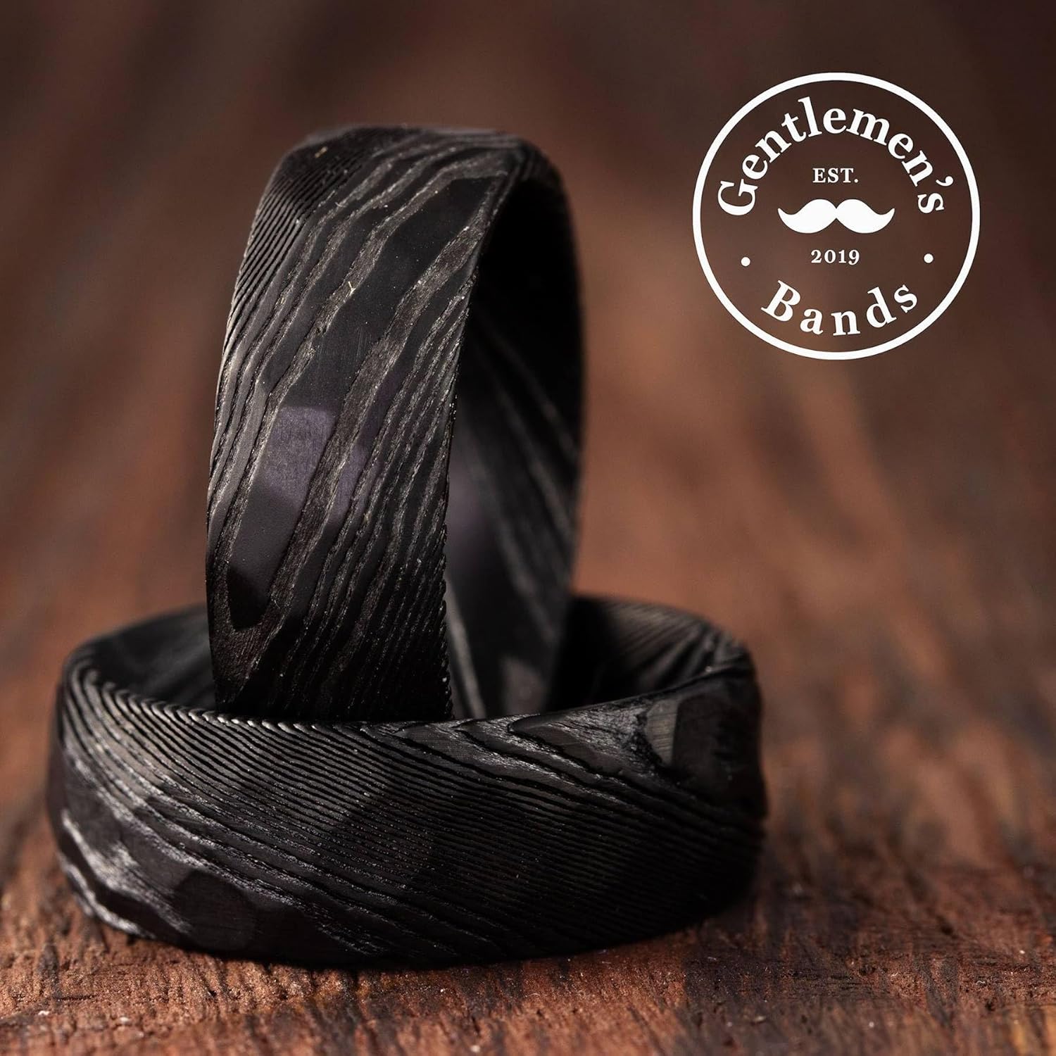 Damascus Steel Wedding Band | Black